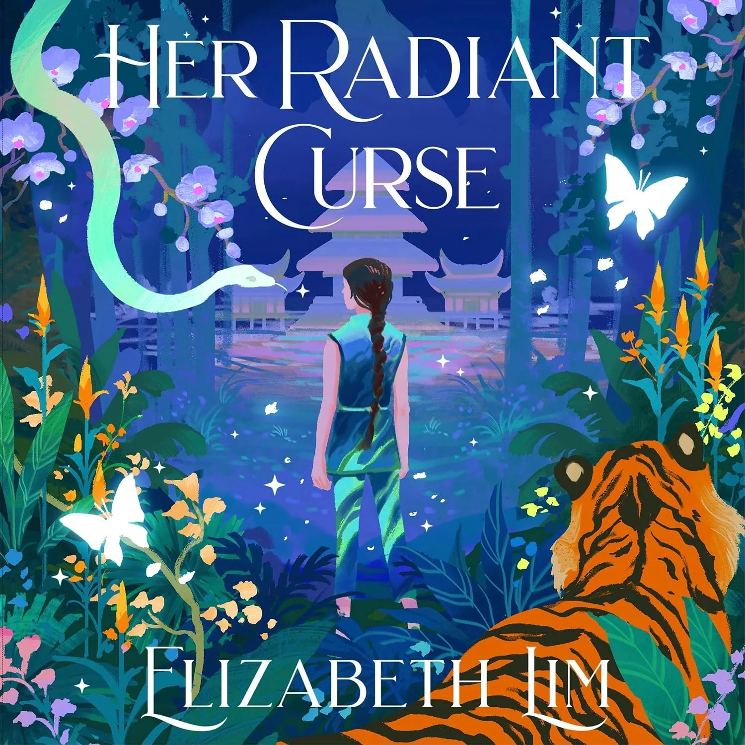 Portada de Her Radiant Curse: an enchanting fantasy, set in the same world as Six Crimson Cranes