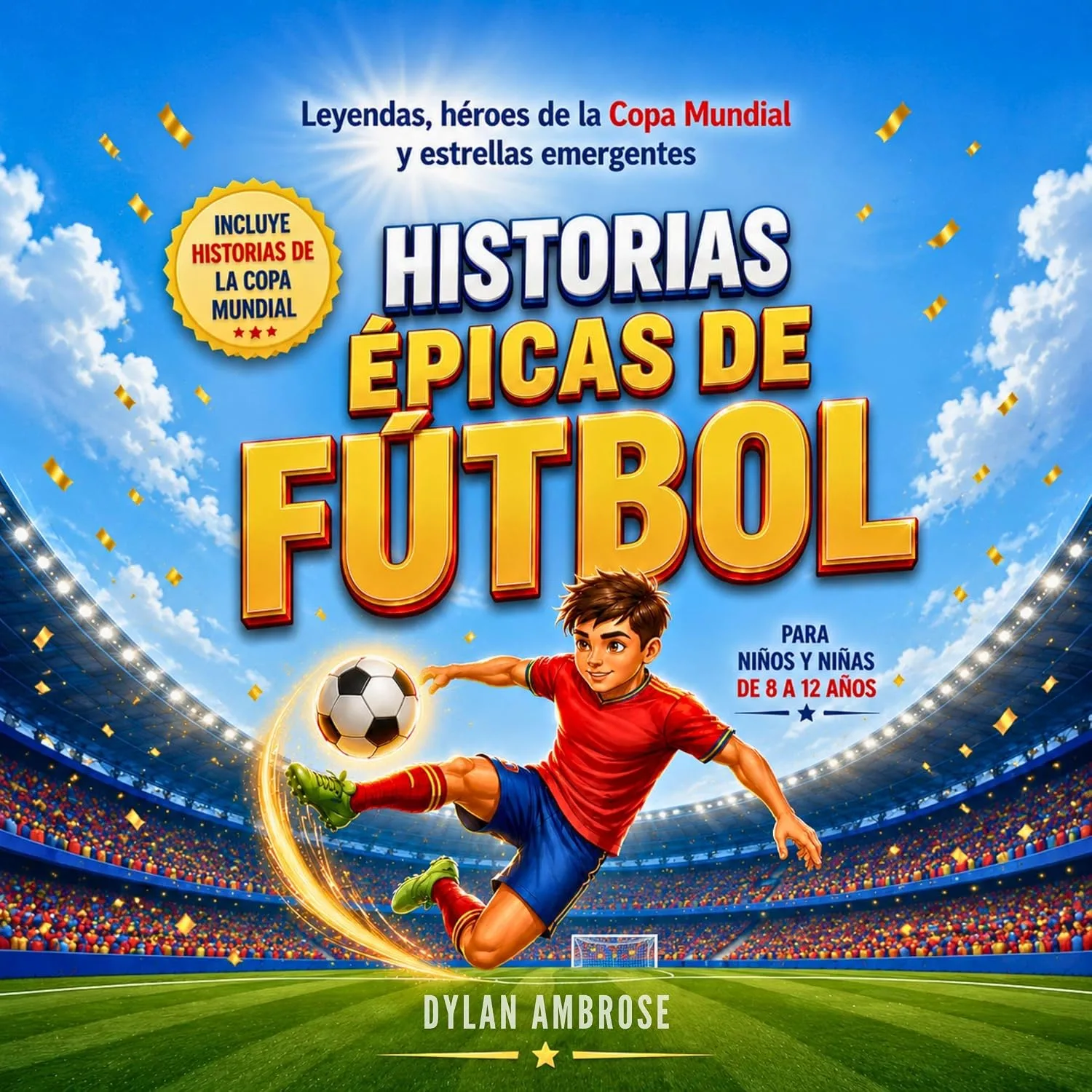 Portada de Historias Épicas de Fútbol para Niños y Niñas de 8 a 12 Años: Relatos inspiradores sobre leyendas, cultura y valores que fomentan confianza, resiliencia y superación