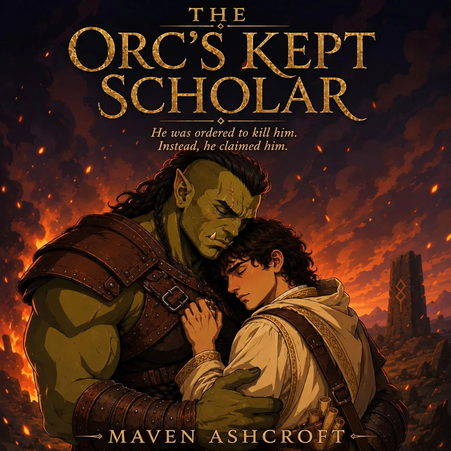 Portada de The Orc's Kept Scholar: A Slow-Burn, High-Heat MM Monster Romance Novella