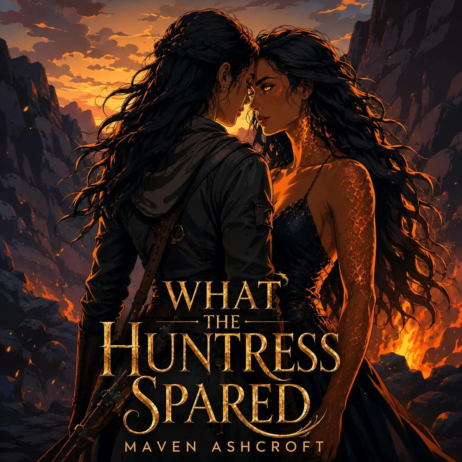 Portada de What The Huntress Spared: A Spicy Sapphic Enemies-to-Lovers Dragon Romance